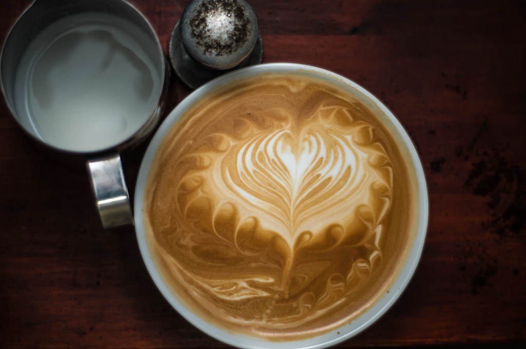 coffee art in a bowl top down view