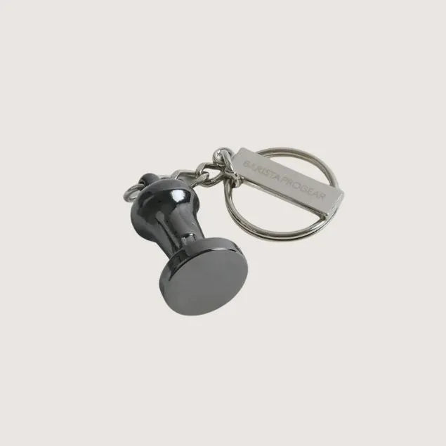 black espresso machine tamper stainless steel keyring