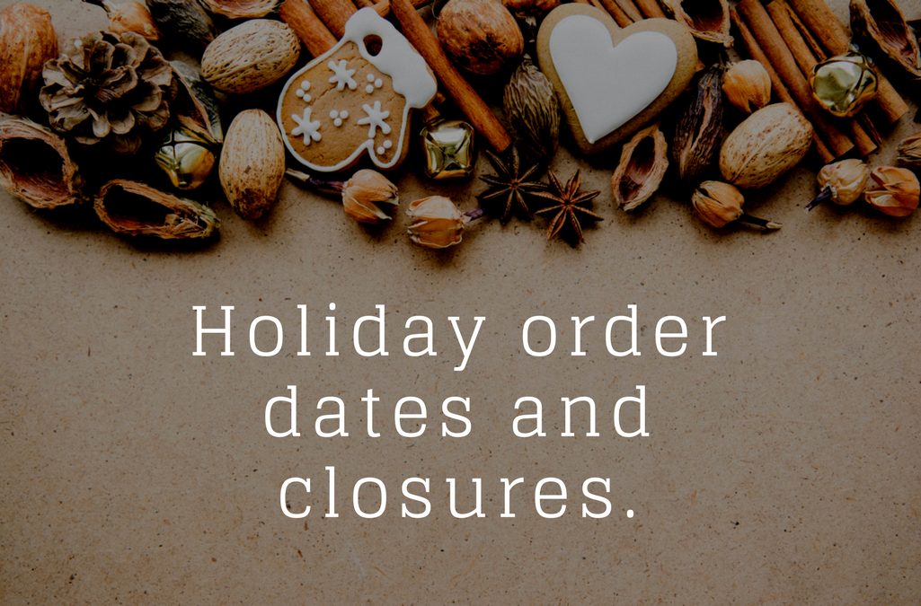 Holiday Order dates and closure