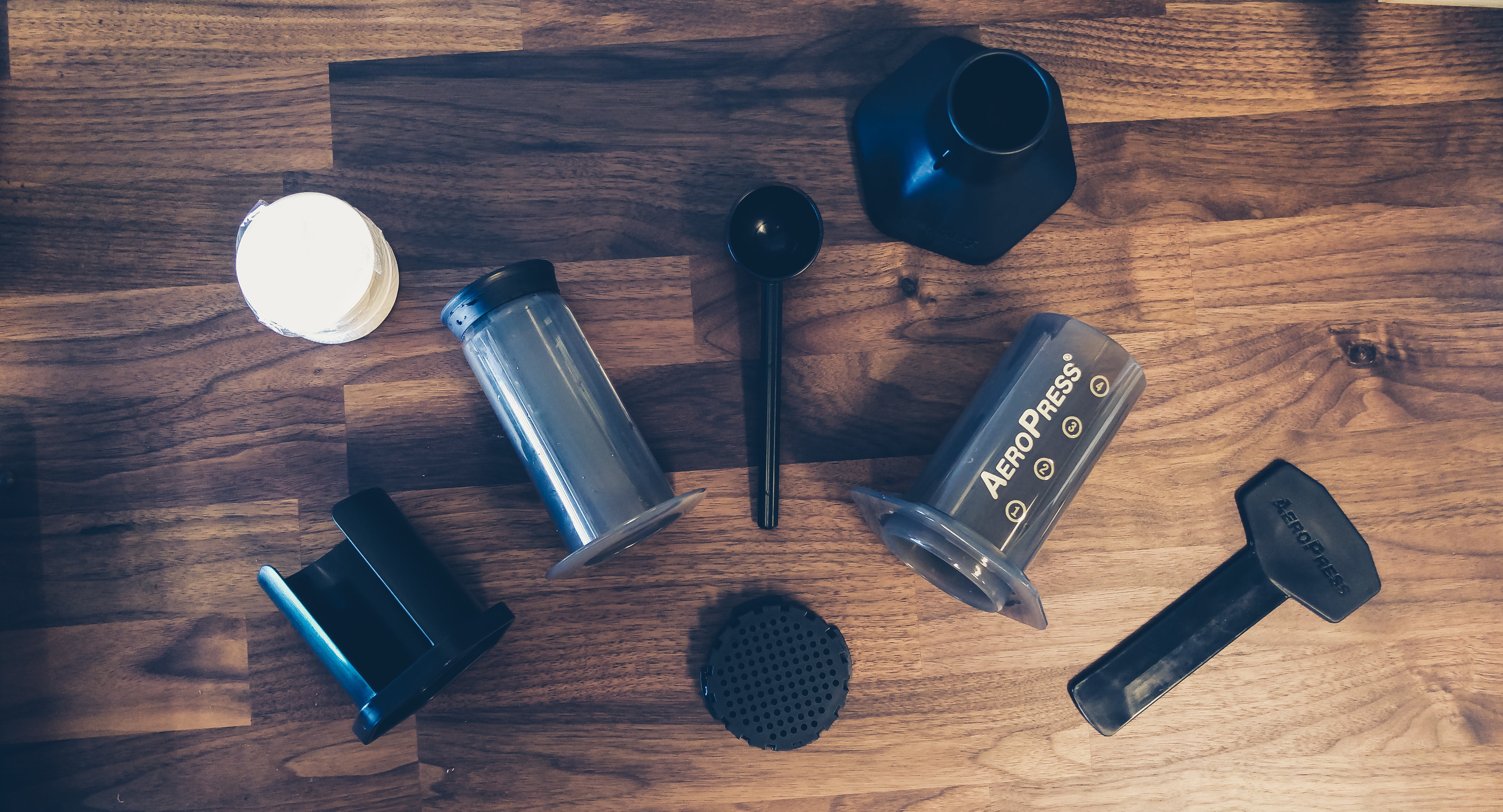 Aeropress Coffee Kit - All parts laid out on display