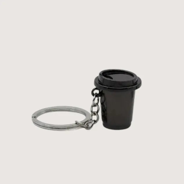 black coffee keep cup metallic keyring for coffee lovers